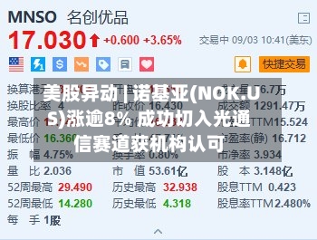 美股异动 | 诺基亚(NOK.US)涨逾8% 成功切入光通信赛道获机构认可