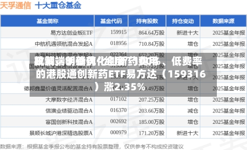 政策端明确优化创新药费用机制，创新药“纯度”100%、低费率的港股通创新药ETF易方达（159316）涨2.35%-第3张图片