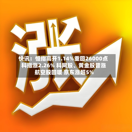 快讯：恒指高开1.14%重回26000点 科指涨2.26% 科网股、黄金股普涨 航空股回暖 京东涨超5%-第3张图片