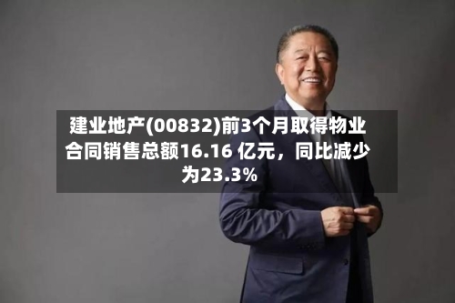 建业地产(00832)前3个月取得物业合同销售总额16.16 亿元，同比减少为23.3%