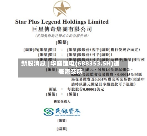 新股消息 | 华盛锂电(688353.SH)递表港交所