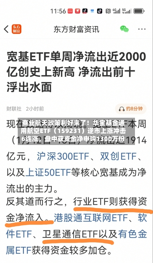 商业航天政策利好来了！华宝基金通用航空ETF（159231）逆市上涨冲击6连涨，盘中获资金净申购1300万份