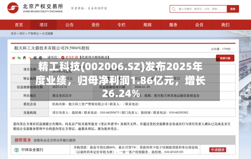 精工科技(002006.SZ)发布2025年度业绩，归母净利润1.86亿元，增长26.24%