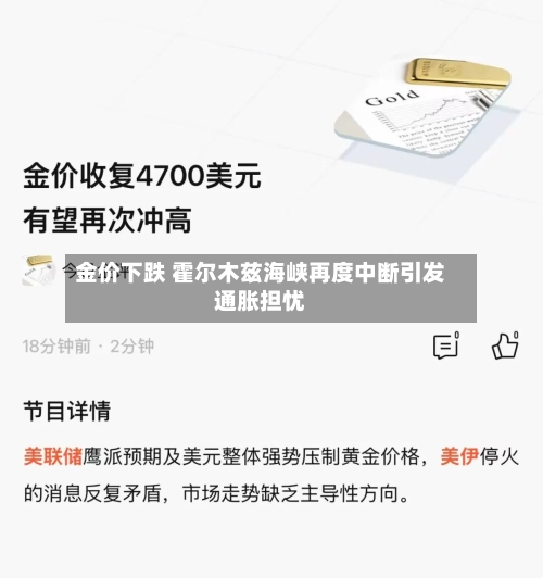 金价下跌 霍尔木兹海峡再度中断引发通胀担忧