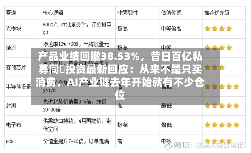 产品业绩回撤38.53%，昔日百亿私募同犇投资最新回应：从来不是只买消费，AI产业链去年开始就有不少仓位