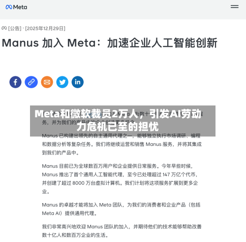 Meta和微软裁员2万人，引发AI劳动力危机已至的担忧